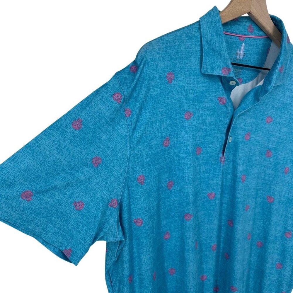 Johnnie-O Polo Shirt Mens XL Blue Skully Maverick Skull Print Performance Golf - Picture 2 of 8